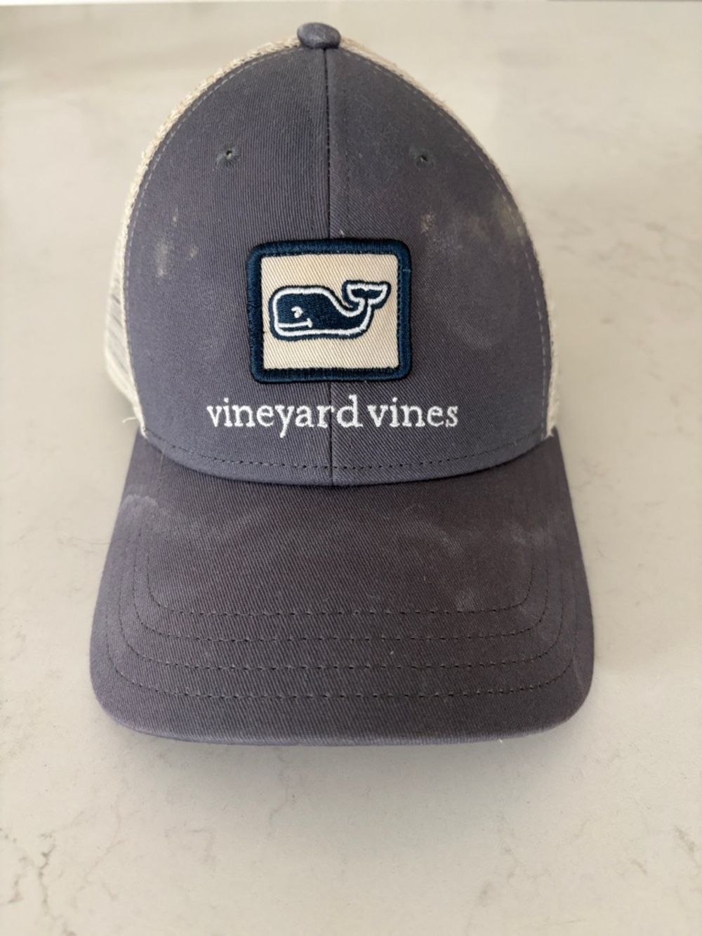 Vineyard Vines Slate Blue Whale Patch Trucker Hat